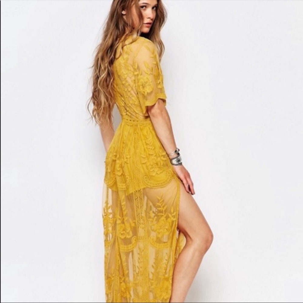 Mustard yellow lace BoHo dress
